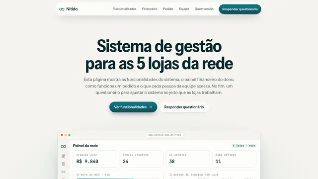 Tela do Gestão para rede de óticas